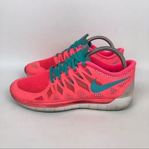 Nike Free 5.0 Running Shoe Womens Size 8.5 Pink Blue White Athletic Train Walk